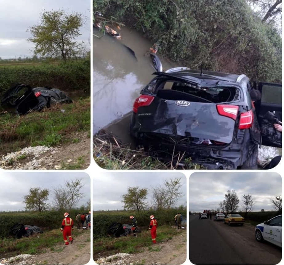 ۵ عکس از سقوط ماشین لاکچری در کانال آب / در گیلان رخ داد